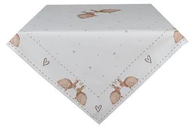 Zdjęcie produktu dla Clayre & Eef Obrus 100x100 cm Biało-brązowy Bawełniany Królik