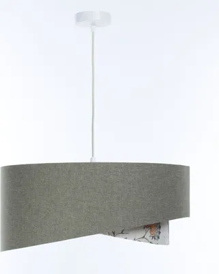 Produktbild von Pendelleuchte Stoff Ø 40 cm rund H: max. 90 cm Weiß Grün Weiß Floral E27 Modern Hängelampe