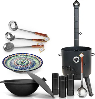 Produktbild von Gusseisen Kazan 16 L Kasan Казан mit Feuerofen Utschak Ø 44 cm. Учак Lagan Uchag