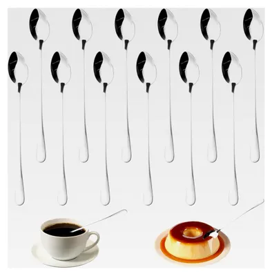 Produktbild von 12 Stück Lange Löffel für Latte Macchiato, 19,5 cm Cocktaillöffel, Eiskaffee-Löffel, Spülmaschinenfest, Longdrinklöffel aus Edelstahl für Desserts