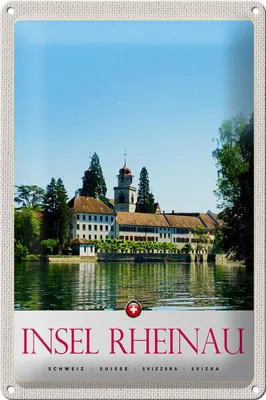 Produktbild von Blechschild Reise 20x30cm Insel Rheinau Schweiz Kirche Urlaub