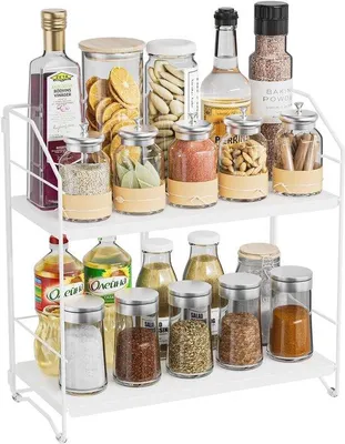 Immagine prodotto di Scaffale a 2 ripiani per erbe aromatiche, regolabile, pieghevole, indipendente, organizer per cucina e bagno