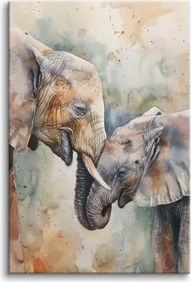 Obrázok produktu pre Obraz na stenu do obývačky Africký motív do izby Slony Akvarel 60x90