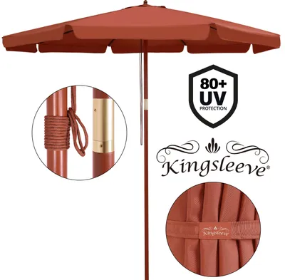 Image de Kingsleeve Parasol de jardin en bois Ø 330 cm terracotta Pare-soleil avec protection UV50+ Protection solaire extérieur