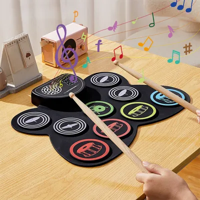 Produktbild von Musikspielzeug, E-Drums,Digital Drums,Elektronisches Schlagzeug, Elektronisches Drumset mit 9 Pads,Drumsticks & Pedalen,unterstützt Kopfhöreranschluss