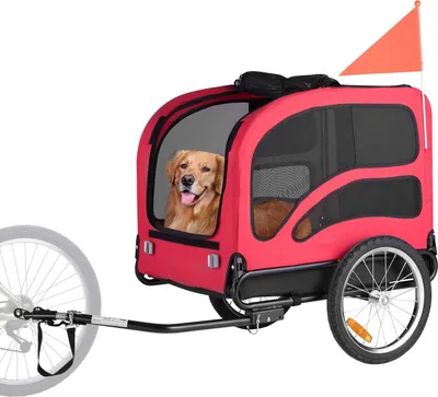 Obrázok produktu pre Príves na bicykel pre psov - Príves pre psa - Do 45 kg - Skladací rám - Univerzálna spojka na bicykel - Vrátane bezpečnostnej vlajky a vnútorného vodítka - Rozmery 135 x 72 x 84 cm