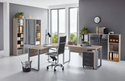 Produktbild von Büromöbel-Set TABOR PRO 5 in Eiche Sonoma / anthrazit Hochglanz, Arbeitszimmer, Komplett-Set