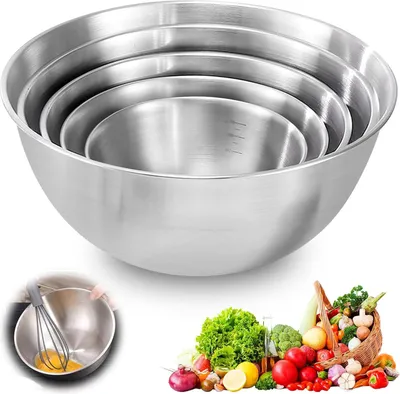 Produktbild von Famanu Rührschüsseln 5-teilig - 304 Edelstahl - 17, 19, 22, 25 & 28 cm - Stapelbar & Spülmaschinenfest