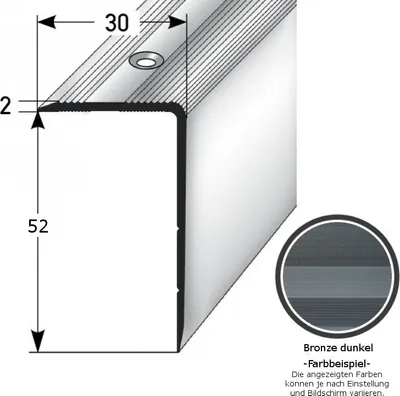 Produktbild von Treppenkante / Treppenprofil "Genua", Winkelprofil mit 30 mm Breite und konfigurierbarer Höhe (22 mm bis 52 mm), Aluminium eloxiert, gebohrt-bronze dunkel-2700-52 mm