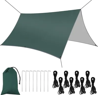 Image de Flintronic Tarp étanche 3x3m, toile de tente ultralégère, protection UV Voile d'ombrage de camping, vert armée