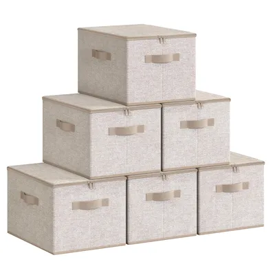Produktbild von SONGMICS Stoffbox, faltbare Aufbewahrungsbox mit Griffen, für Kleidung, Vliesstoff, 6er Set, beige