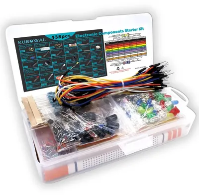 Produktbild von KUBOWAI Starter kit für Elektronische Komponenten für Anfänger mit Breadboard, Potentiometer Leistungsmodul Widerstandskondensator Lernkit, kompatibel mit Arduino, UNO R3, Raspberry Pi