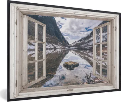 Produktbild von MuchoWow® Gerahmtes Poster Durchblick - Berge - Stein 30x20 cm - Poster mit Schwarzem Bilderrahmen Wandposter Rahmen Foto Bilder - Kunstdruck - Bild-Poster