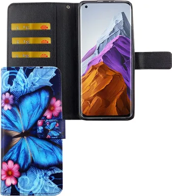 Produktbild von Xiaomi Mi 11 Tasche Handy Hülle Schutz-Cover Flip-Case mit Kartenfach Blauer Schmetterling