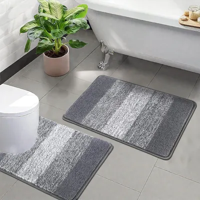 Produktbild von Weiches Badezimmermatten-Set, 2-teilig, wasserabsorbierend, Badematte und WC-Vorleger, rutschfest, maschinenwaschbar, dunkelgrau