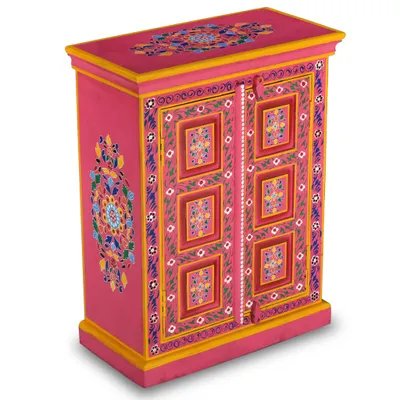 Image de vidaXL Buffet en bois de manguier massif rose peint à la main