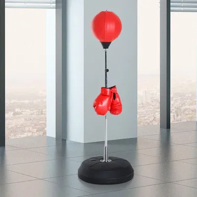 Obrázok produktu pre Nastaviteľný boxerský stojan s boxovacím vakom - tréningový stojan | Farba: Červená | Rozmery: 43x43x126-144 cm