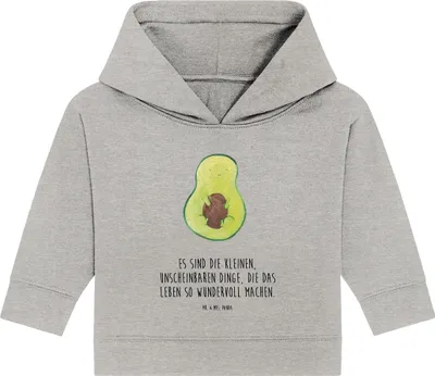 Produktbild von Mr. & Mrs. Panda Organic Baby Hoodie Avocado Kern 24. - 36. Monat - Heather Grey - Geschenk, Kapuzenshirt, Liebe, Pflanze, Kapuzensweatshirt, Wunder