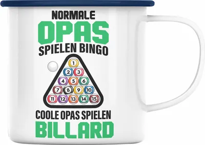 Produktbild von Trendation - Billard Opa Emaille Tasse Geschenk Billardspieler Geschenkidee Emaille Emaille Tasse Pool (Blau)