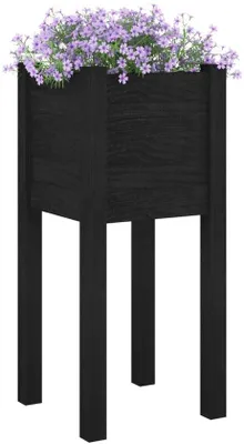 Image de Pots en bois massif - 30 x 30 x 70 cm - Noir - Style moderne - Jardinière surélevée - Extérieur