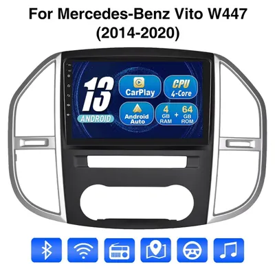 Zdjęcie produktu dla Radio samochodowe z 10-calowym ekranem dotykowym do Mercedes Vito W447 (2014-2020) z systemem Android 13, obsługą Carplay i Android Auto, GPS, funkcją głośnomówiącą, 4 GB pamięci RAM i 64 GB pamięci