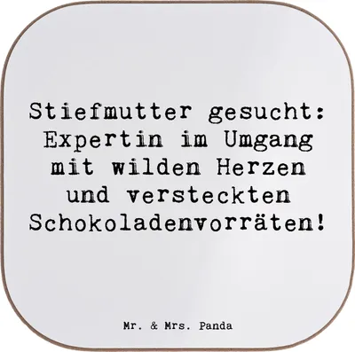 Produktbild von Mr. & Mrs. Panda Personalisierte Untersetzer Stiefmutter Expertin - Weiß - Geschenk, Stiefkind, Personalisierter Bierdeckel, Stiefmutter-Beziehung, Geburtstage, Weisheit