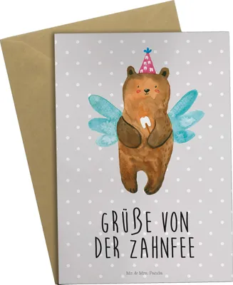 Produktbild von Mr. & Mrs. Panda babykarte Bär Zahnfee - Grau Pastell - Geschenk, Teddy, Erster Zahn, Milchzahn, weihnachtskarten, hochzeitskarten, einladungskarten, Fee, Grußkarte