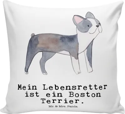 Produktbild von Mr. & Mrs. Panda kuschelkissen 40x40 Boston Terrier Lebensretter - Weiß - Geschenk, Zierkissen, Kuschel Kissen, Dekokissen