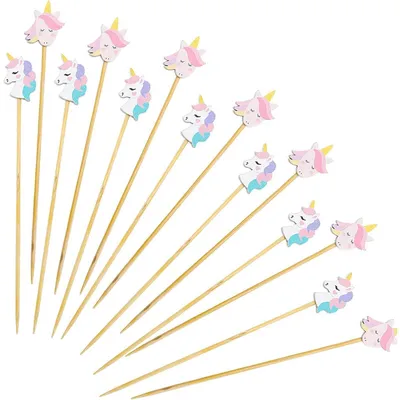 Productafbeelding van Einhorn cocktailprikkers van hout, 100 stuks, 13 cm lang, voor fingerfood en decoratie