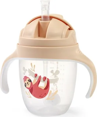 Produktbild von Tropffreier Becher mit beschwertem Strohhalm BabyOno, 240 ml, beige