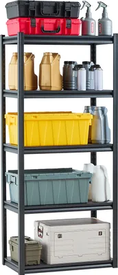Zdjęcie produktu dla VEVOR Półka magazynowa 907kg Stabilna Regulowana Wytrzymała Półka Wykonana z Metalu 5 Poziomów 457,2x812,8x1828,8mm Półka Warsztatowa Nadaje się do Kuchni Warsztatu Przechowywania Czarny