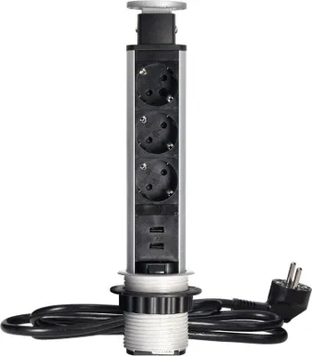 Image de Prise encastrée 6cm 3x250V avec chargeur USB Serrure 1,8 m OR-AE-1349(GS) Schuko