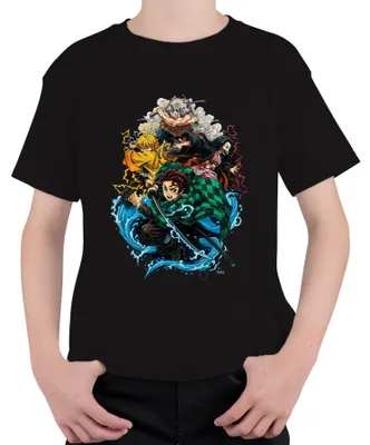 Immagine prodotto di Ammazzademoni Kimetsu no Yaiba Tanjiro Nezuko Zenitsu Fan Gift Maglietta Unisex per Bambini, Nero, 116