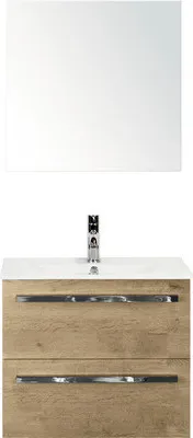 Produktbild von Sanox Badmöbel-Set Seville BxHxT 61 x 170 x 46 cm Frontfarbe eiche natur mit Waschtisch Keramik weiß, Waschtischuntersch
