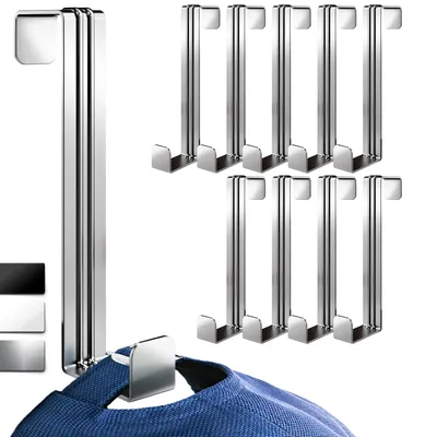Produktbild von Aurelia Home Türhaken zum Aufhängen, 10er Set, Silber - Garderobenhaken für Tür oder Schrank, flexible Türgarderobe zum Einhängen mit hoher Belastbarkeit