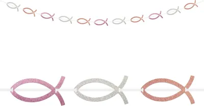Produktbild von Oblique Unique Fisch Girlande Banner glitzernd Kommunion Taufe Konfirmation - rosa Farbmix