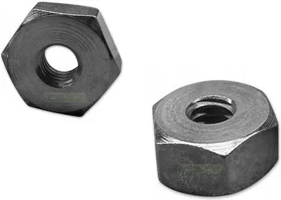 Two metal nuts are shown against a white background.