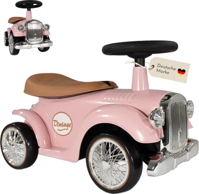 Produktbild von Rutschauto ab 1 Jahr, Kinderauto im Retrodesign, Kinderfahrzeug mit Hupe, pink