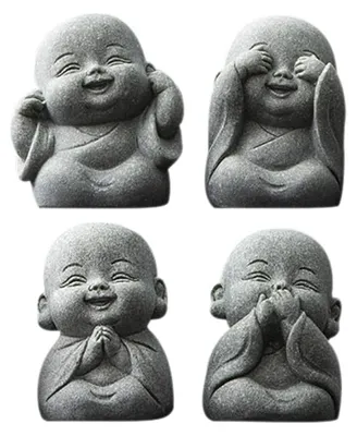 4 Mini Buddha Mönch Figuren für Zen Tischdekoration