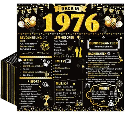 Produktbild von Papierservietten - Motiv Back in 1976 - Tischdekoration - Schwarz Gold - 33 x 33 cm - 40 Stück