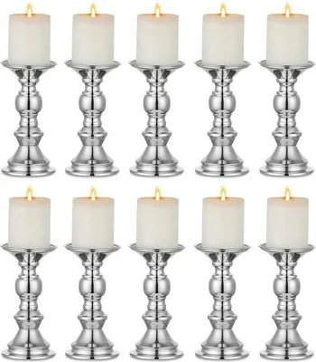 Immagine prodotto di Candele portacandele Famanu, argento - confezione da 10 pezzi, per candele da 50 mm