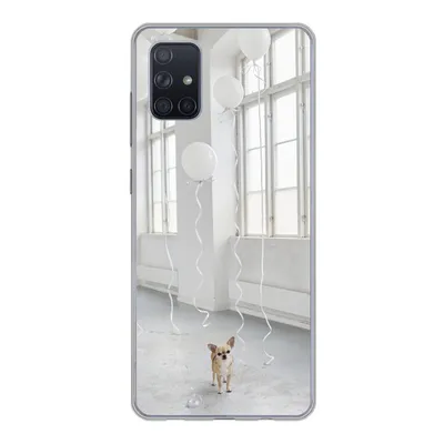 Produktbild von MuchoWow® Handyhülle Schutzhülle Hülle für Samsung Galaxy A71 Hund - Weiß - Luftballon Silikon Softcase Handy Hülle - Kartenbesitzer