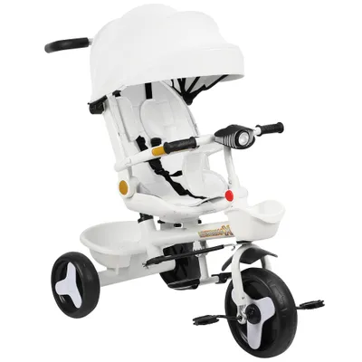 Produktbild von Dreirad 4in1 Kinderdreirad mit Schubstange,Buggy Fahrrad Kinderwagen mit Nachtlicht, Drehbarer Sitz, Lauflernspielzeug ab 1 Jahr (Weiß)