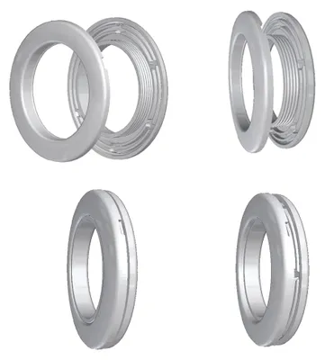 Produktbild von Stoffösen für 24mm Stoffloch - Hochwertiger Kunststoff - Hergestellt in Deutschland - Auch für dicke Stoffe geeignet - 10 Stück - Farbe Chrom-Matt