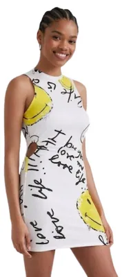 Produktbild von Desigual Paris Smiley weißes ärmelloses Minikleid für Frauen XL