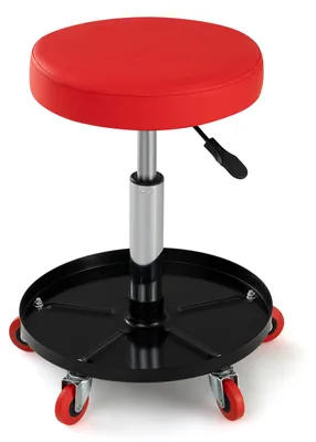 Image de Chariot d'atelier Costway sur roulettes, avec compartiments de rangement segmentés pour les outils et coussin de siège. Tabouret à roulettes réglable en hauteur de 45,5 à 60 cm. Tabouret de travail supportant jusqu'à 150 kg