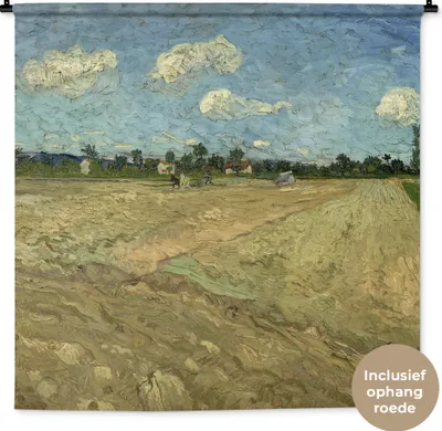 Produktbild von MuchoWow® Wandteppich Wandbehang Gepflügte Felder - Vincent van Gogh 150x150 cm Tapisserie Dekoration Wandtuch - Wohnaccessoires - Modernes