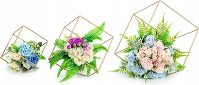 Image de VASE DE FLEURS POUR STAND, set de 3, métal doré géométrique pour fleurs