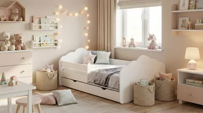 Produktbild von Happy Babies Kinderbett - Mit Matratze & Schublade und Rausfallschutz, 80x160, Mädchen Kinderbetten & Jugendbett Jungen Kids Bed (M00)
