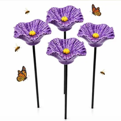 Produktbild von Insekten Tränke Garten 4er Set, handgemachte Blumen Vogeltränke aus Keramik, für Bienen & Bestäuber, wetterfest & dekorativ-P